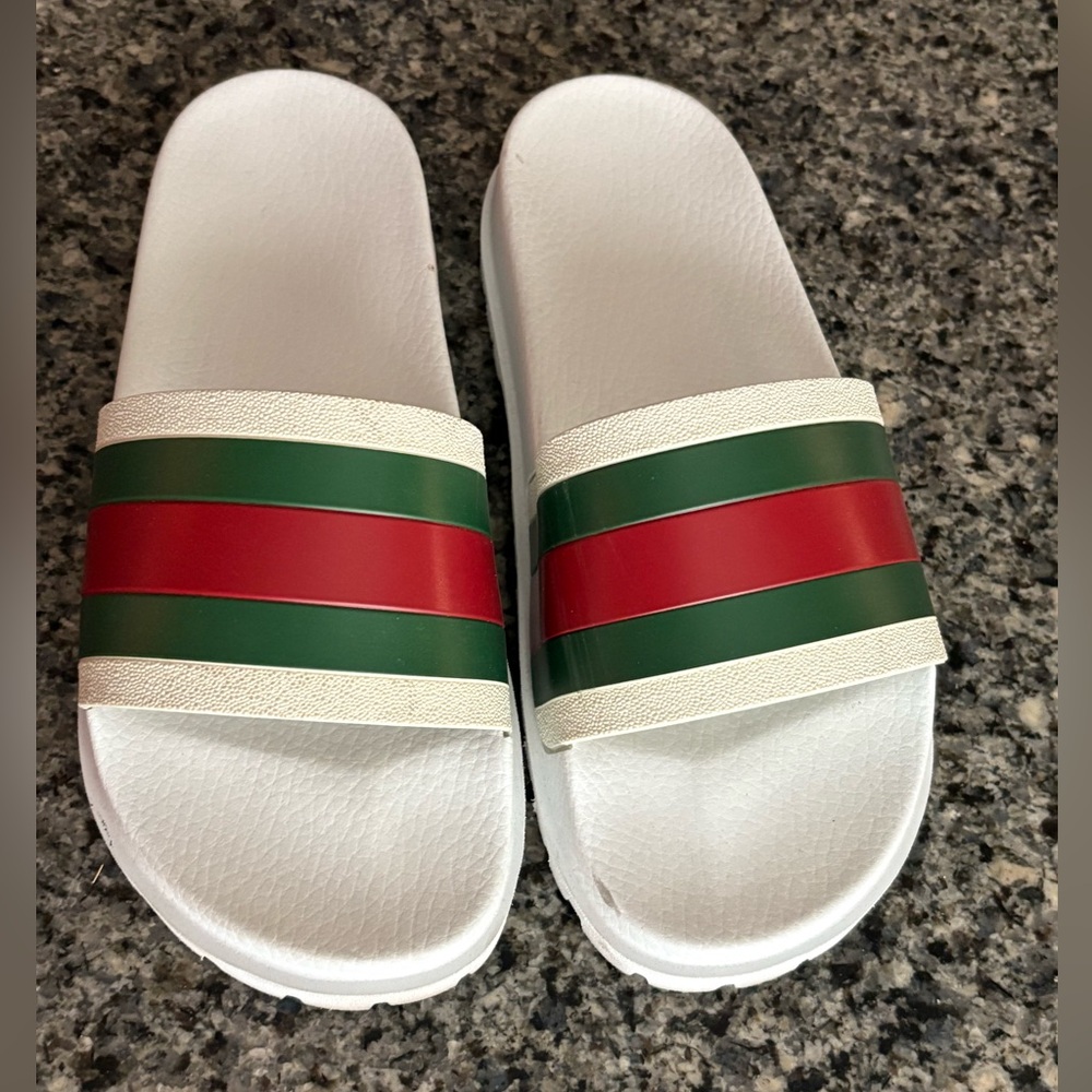 Gucci Slide Sandals - White, Red, Green